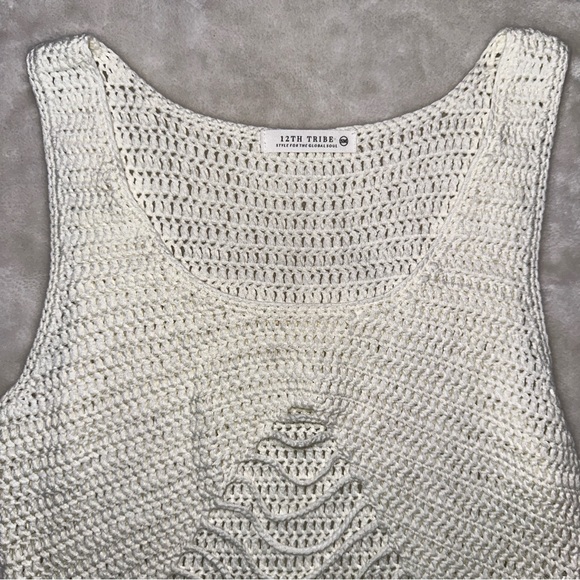 12th Tribe Bogota White Crochet Open Knit Cropped Tank Size Small - Picture 7 of 10